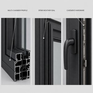 Fenêtre à battant haute performance OEM ODM à faible MOQ en aluminium PA66 avec rupture de pont thermique, barrière vent-eau et réduction du bruit - Product Image 2
