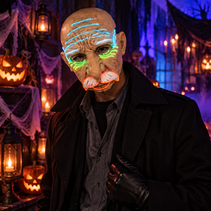 Máscara Realista de Anciano con Luz <span class=keywords><strong>LED</strong></span> y Efecto Neón, Máscara de Disfraz de Terror para Halloween, Máscara de Cosplay Cyberpunk para Adultos - Product Image 5