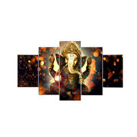 5 pièces, toile d'art imprimée de bouddha indien avec images encadrées de dieu Hindu, peinture de ganesha pour décoration de chambre à coucher