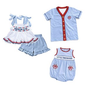Conjunto de Camiseta y Pantalones Cortos de Algodón y Spandex con Estampado de Fuegos Artificiales Americanos para el 4 de Julio, Personalizado para Niños, Bebés y Hermanos - Product Image 1