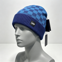 Bonnet en laine mélangée pour homme avec logo personnalisé, motif tricoté plat, ajustable, chaud et isolant, style décontracté et tendance pour l'hiver