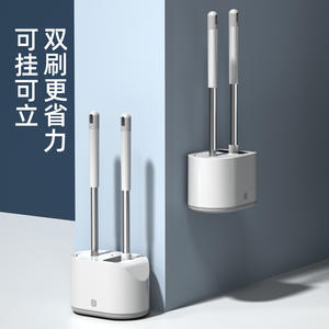 Ensemble de brosses WC doubles Wanben, blanc, sur pied, avec têtes en silicone et poils durs pour le nettoyage de la salle de bain - Product Image 2