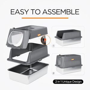 <span class=keywords><strong>Bac</strong></span> à <span class=keywords><strong>litière</strong></span> pour chat en acier inoxydable extra large, <span class=keywords><strong>double</strong></span> couche, tapis en métal anti-adhésif, sans odeur, toilette pour chat facile à nettoyer pour les gros chats - Product Image 3