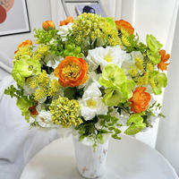 Arrangement de fleurs artificielles mixtes faites à la main avec des fleurs blanches, vertes et oranges, style naturel, en polyester, pour mariage