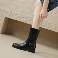 Bottes d'équitation mi-mollet à talon carré bas et boucle unique