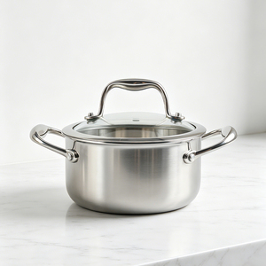 Induction Compatible Minimalist Design Stainless Steel Soup Pot with Glass Lid - Product Image 2