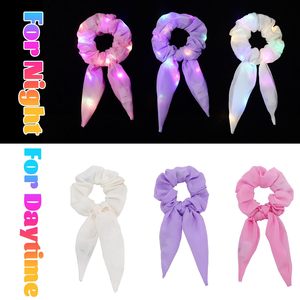 Neon Light Bow Cloth Scrunchies LED Ponytail Holders Flash Hair Ties Women Rave Party Birthday <strong>Halloween</strong> Christmas <strong>Decorations</strong> - Product Image 4