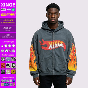 Sudadera con capucha personalizada Flame para hombre, estilo vintage, con gráfico, con cremallera, holgada, estilo streetwear, esencial. - Product Image 1