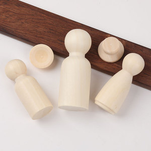 Wooden Doll Set With <b>Hat</b> Natural Color Small Figurines For DIY Painting Double Sided Tape Included - Product Image 2