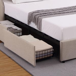 <span class=keywords><strong>Lit</strong></span> plateforme tapissé style moderne 4 tiroirs de rangement Vente en gros d'usine Grand cadre de <span class=keywords><strong>lit</strong></span> tête de <span class=keywords><strong>lit</strong></span> rembourrée avec rangement - Product Image 4