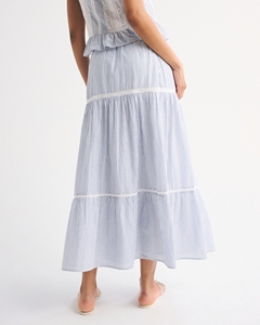 LEDUO Summer Casual Elegant Sweet Tired <b>Lace</b> Trim <b>Elastic</b> Waist Boho Women Maxi Skirt - Product Image 3