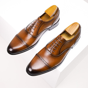 Zapatos Oxford Marrones con Punta en Pico, de Cuero Genuino, con Cordones, para Vestir, Oficina, Carrera, Todas las Temporadas, Suela de Goma, Envío Directo - Product Image 1