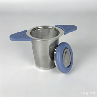Infuseur à thé réutilisable en acier inoxydable 304, style vintage, à double poignée, avec couvercle et filtre à thé, design poli pour services à café et à thé