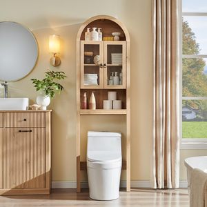 Gabinete de Baño SENYU de Madera Maciza con Parte Superior Arqueada, Estantes Ajustables y Puertas de Vidrio para Almacenamiento en el Baño - Product Image 5