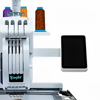 Machine à broder informatisée à tête unique 4 aiguilles, avec écran tactile et plateau de travail plat, pour vêtements, chapeaux et textiles, avec support de fils colorés