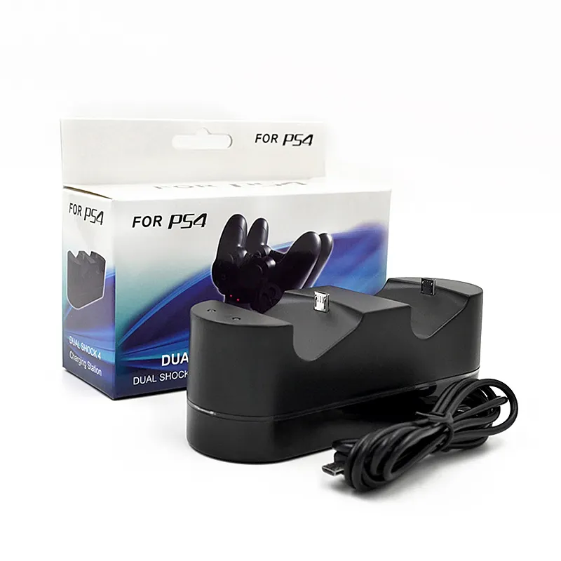 PS4シリーズゲームコントローラーゲームパッド5V急速充電用の黒の新しい充電ドックステーションポータブルデュアルチャージャーアダプター