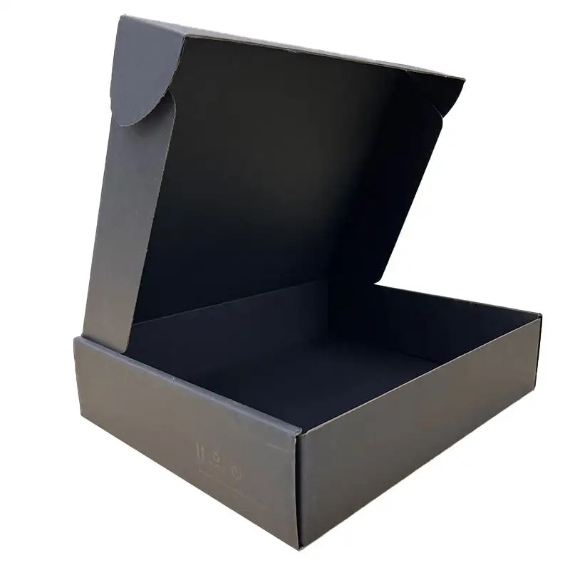 उपहार पैकेजिंग के लिए कस्टम लोगो के साथ मुद्रित काले नालीदार कागज कार्डबोर्ड कार्टन शिपिंग बॉक्स का निर्माण करें