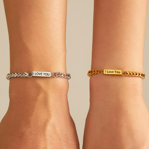 Design minimaliste personnalisé gravé au laser en acier inoxydable Bracelets de couple en vrac chaîne de <span class=keywords><strong>blé</strong></span> barre bracelets de mode pour hommes et femmes - Product Image 6