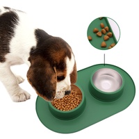 Mangeoire double pour chat et chien en acier inoxydable, écologique, OEM ODM, anti-déversement, antidérapante, avec tapis de léchage en silicone, pour usage extérieur