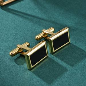 In acciaio inossidabile placcato oro gemello quadrato nero pietra onice intarsio camicie <span class=keywords><strong>gemelli</strong></span> per uomo - Product Image 6