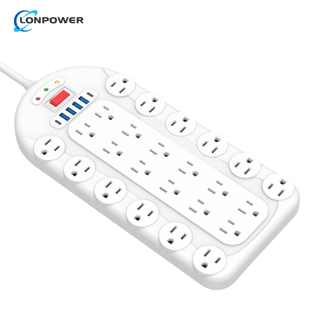 Power Board with 24 Plugs 4 USB-A & 2 USB-C Ports Surge Protectors Industrial Sockets & Switches Hospital Use 125V 15A IP21