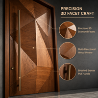 Porte d'entrée en bois grainé avec poignée triangulaire géométrique en bronze, porte d'entrée moderne pour villa, appartement ou maison