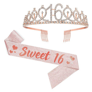 Decorazione per Compleanno Ragazza 16,21 Anni, Set Fascia per Capelli Oro Rosa con Nastro Paillettato - Novità Impermeabile a Prezzo <span class=keywords><strong>di</strong></span> Fabbrica - Product Image 1