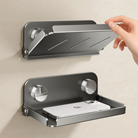 Support de téléphone pliable en acier inoxydable pour toilettes, sans perçage, à un seul niveau, style nordique, revêtement poudré
