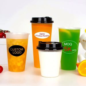 Gobelets en plastique PP transparent de 500 ml avec couvercle plat en forme de dôme, moulés par injection, pour boissons, lait, jus, café - Utilisation à froid et à chaud - Product Image 3