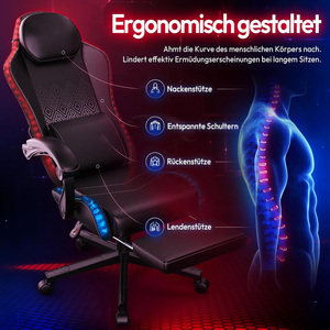<span class=keywords><strong>Chaise</strong></span> de jeu robuste <span class=keywords><strong>pour</strong></span> le gaming, Silla <span class=keywords><strong>Gamer</strong></span> avec lumières LED, noir et rouge, <span class=keywords><strong>chaise</strong></span> de bureau pivotante inclinable et verrouillable, capacité 400 lb, grande taille - Product Image 6