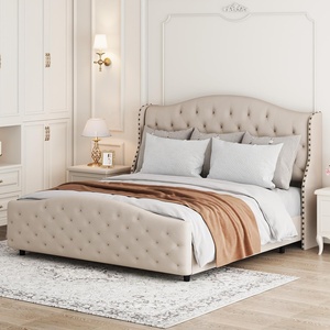 Lớn Nhung Chần Chừ đệm nền tảng bedstead với lớn lên cánh trở lại đầu giường nệm gỗ thanh hỗ trợ Nữ Hoàng Vua kích thước giường - Product Image 2