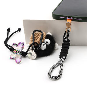 도매 수제 독특한 몬스터 플러시 블랙 푹신한 공 큰 눈 전화 케이스 가방에 대한 사용자 정의 색상 크기 팔찌 - Product Image 1