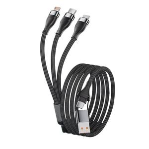 2-in-3超急速充電100Wケーブル、編組ナイロン製マルチポートUSB Type-C Micro 8ピン、EU/UK/US/AU対応携帯電話充電器 - Product Image 3