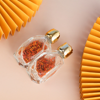 Pot en verre transparent pour safran de 15 ml avec logo personnalisé et emballage, bouchon à vis de qualité alimentaire et fond plat