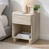 Table de chevet moderne en MDF avec 1 tiroir et étagère ouverte, aspect travertin, bords arrondis, pour chambre d'amis, fournisseur chinois