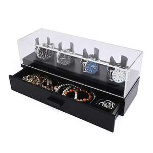 Boîte à montres en bois écologique certifiée FSC avec couvercle en acrylique, étui de rangement et de présentation luxueux pour hommes, forme rectangulaire DS - Product Image 1