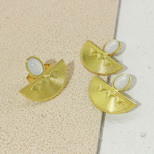 Egitto stile nobile orecchini alla moda set di gioielli Color oro a forma di ventaglio in metallo con perline in resina accessori per feste - Product Image 4