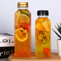 Bouteille de boisson carrée en plastique PET, gamme de 4 oz à 32 oz, pour jus, boissons gazeuses, eau minérale, capacité de 500 ml, bouchon à vis, MOQ 100 pièces