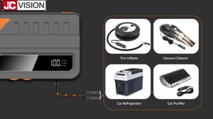 Jcvision เครื่องจั๊มสตาร์ทแบตเตอรี่รถยนต์แบบพกพาสองในหนึ่งสำหรับตั้งแคมป์เหตุการณ์สำรองในบ้าน - Product Image 2