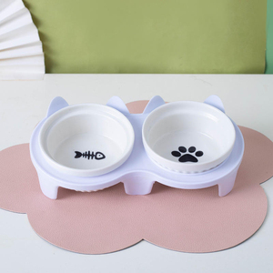 Cuencos Dobles de Cerámica para Gatos, Cuenco de Agua con Protección para el Cuello, Cuenco Elevado con Boca Inclinada para Comida y Agua, Suministros para Mascotas - Product Image 3