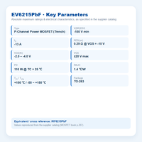 EvolE -150V -13A P-Channel Trench MOSFET TO-263 (D2PAK) Sakelar Beban Sisi Tinggi untuk Catu Daya, Setara IRFR6215TRPBF