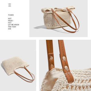 Borsa a Rete da Spiaggia Estiva all'Ingrosso Beige Personalizzata Borsa a Tracolla in Maglia Lavorata a Maglia con Cinghia in Pelle - Product Image 4