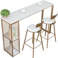 Ensemble de bar nordique en marbre avec structure en fer, pour usage commercial, salon, salon de thé, combinaison table haute et chaises