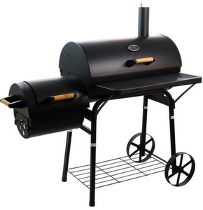 <strong>Barrel</strong> Shaped Offset Charcoal <strong>BBQ</strong> Grill Pellet Smoker Cast Iron Tubular Steel Wheels Powder Coated Wire Metal With Two 8 Inch - Product Image 1
