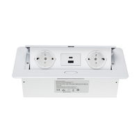 Enchufe de Escritorio Retráctil con 2 Tomas de Corriente, Puertos USB A y Tipo C, 10A, Aleación, Plateado/Negro/Blanco