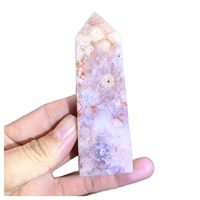 Colonne en agate fleurie rose à 4 faces, cristal naturel d'améthyste rose
