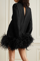 FY nouveauté mode formelle élégante fête col haut crêpe tissu noir à manches longues soirée Mini robe pour les femmes