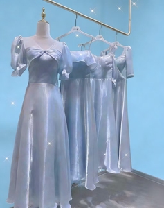 S0213Y Nouvelle <span class=keywords><strong>Robe</strong></span> de <span class=keywords><strong>Demoiselle</strong></span> <span class=keywords><strong>d</strong></span>'<span class=keywords><strong>Honneur</strong></span> Longue Coupe Évasée Taille Naturelle Été Respirante Confortable Couleurs Champagne ou Bleu - Product Image 3