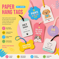 Étiquettes suspendues en papier personnalisées imprimées avec logo sur mesure pour vêtements pour animaux de compagnie, plusieurs formes disponibles, livraison rapide