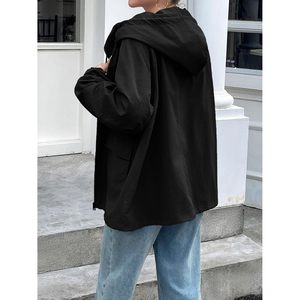 Veste à capuche légère surdimensionnée pour femmes, avec poches, coupe-vent d'extérieur, imperméable - Product Image 3